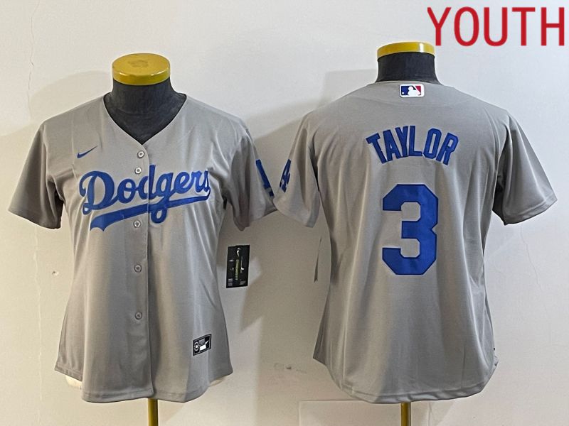 Youth Los Angeles Dodgers 3 Taylor Grey Nike Game MLB Jersey style 4